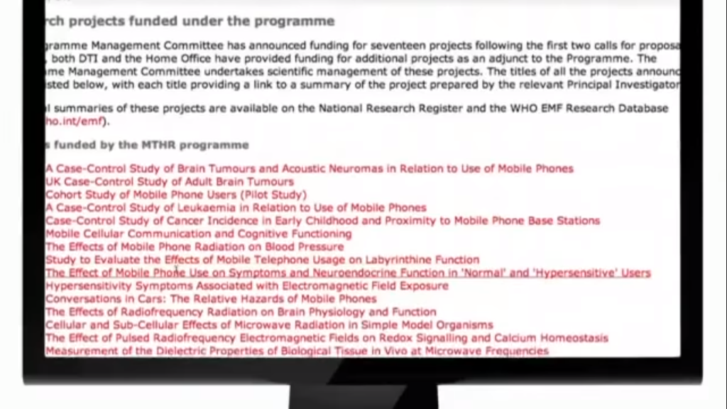 Image of a MTHR document. Mobile Telecommunications and Health Research